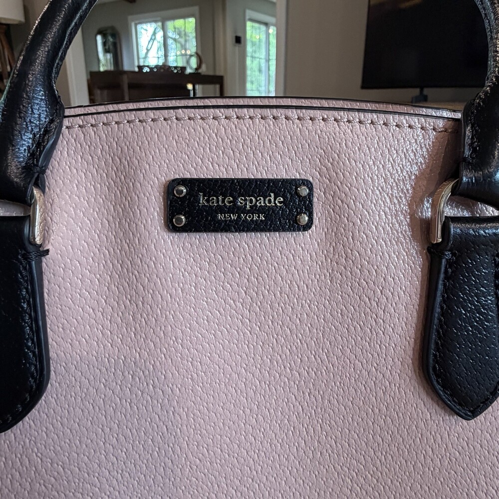 Kate Spade Jeanne Satchel Vellum Pink Black Pebbled Leather Crossbody Bag - Picture 2 of 14